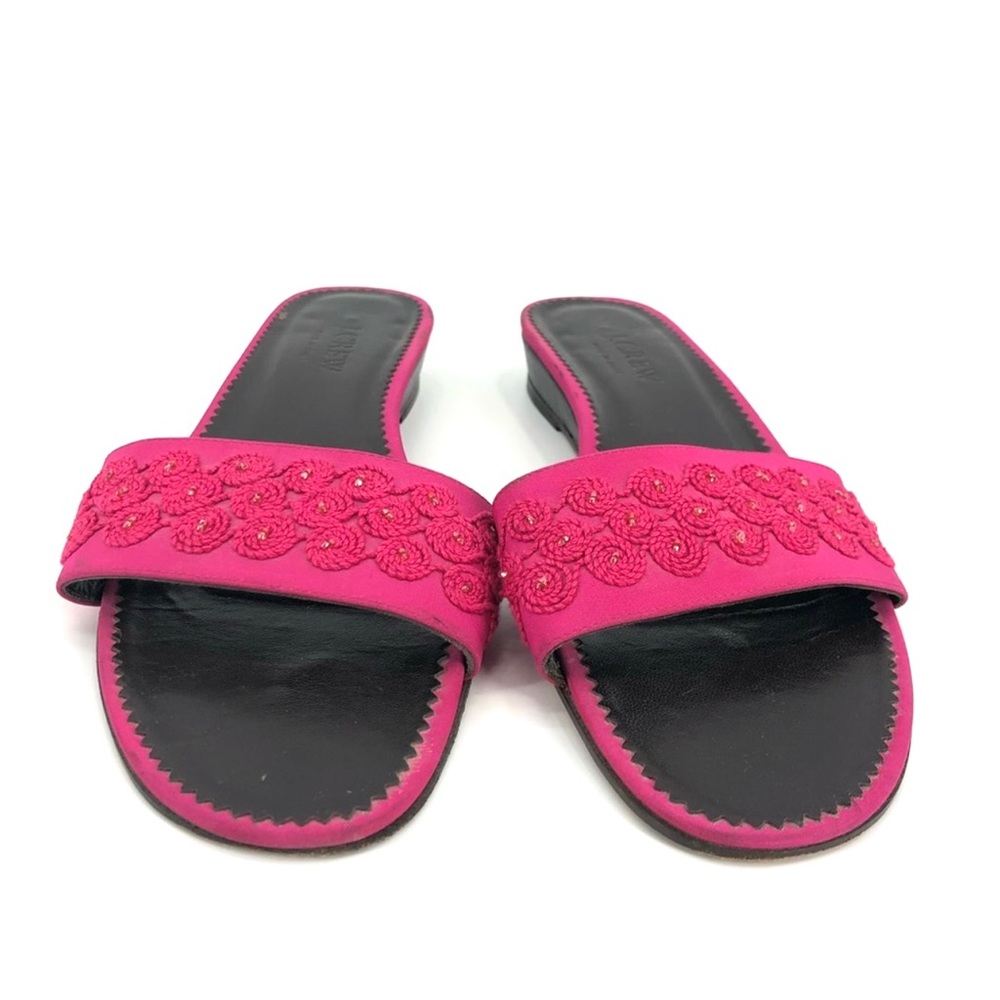 ✨J. Crew Pink Textured Embroidered Beaded Silk Satin Slides Summer Sandals 8US